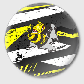 Значок с принтом Оса 3D ,  металл | круглая форма, металлическая застежка в виде булавки | 3d | жало | мед | насекомое | оса | пчела