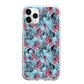 Чехол для iPhone 11 Pro матовый с принтом Розово-голубой тропический  , Силикон |  | листья | листья монстеры | монстера | папоротник | пляжный | тропический | цветочный