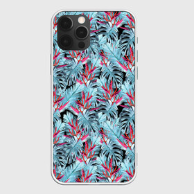Чехол для iPhone 12 Pro Max с принтом Розово-голубой тропический  , Силикон |  | листья | листья монстеры | монстера | папоротник | пляжный | тропический | цветочный
