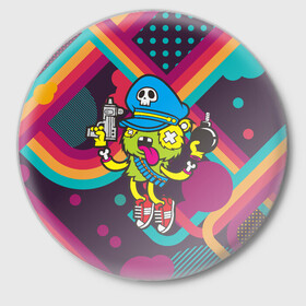 Значок с принтом Crazy Bomberman ,  металл | круглая форма, металлическая застежка в виде булавки | Тематика изображения на принте: bomberman | crazy | бомба | бомбермен | бомбермэн | оружие