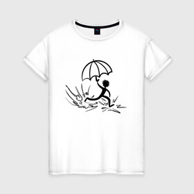 Женская футболка хлопок с принтом Приключения , 100% хлопок | прямой крой, круглый вырез горловины, длина до линии бедер, слегка спущенное плечо | rain | running | бег | дождь | лужа | приключения | силуэт
