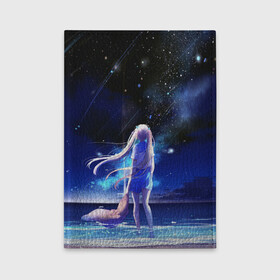 Обложка для автодокументов с принтом Animegirl Night Sea , натуральная кожа |  размер 19,9*13 см; внутри 4 больших “конверта” для документов и один маленький отдел — туда идеально встанут права | Тематика изображения на принте: аниме девушка | градиент | девочка | звезды | луна | море | на каждый день | небо | облака | океан | персонаж | синее | синий