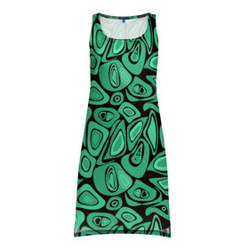 Платье-майка 3D с принтом Зеленый абстрактный узор , 100% полиэстер | полуприлегающий силуэт, широкие бретели, круглый вырез горловины, удлиненный подол сзади. | абстрактный | в горошек | граффити | детский современный | зелено черный | простой | ретро