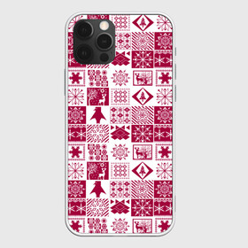 Чехол для iPhone 12 Pro Max с принтом Новогодний рождественский узор , Силикон |  | белый и красный | зимний | красный | новогодний | пэчворк | рождественский | скандинавский | этнический узор