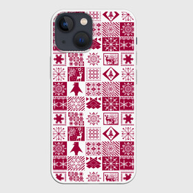 Чехол для iPhone 13 mini с принтом Новогодний рождественский узор ,  |  | белый и красный | зимний | красный | новогодний | пэчворк | рождественский | скандинавский | этнический узор