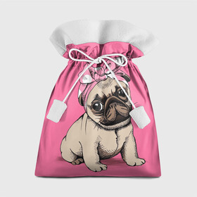 Подарочный 3D мешок с принтом Мопс | собака , 100% полиэстер | Размер: 29*39 см | Тематика изображения на принте: dog | дог | домашние животные | звери | мопс | мопсик | розовое | собака | собаки | собачка | собачки