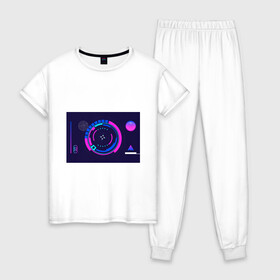 Женская пижама хлопок с принтом Розовый Синий Киберпанк , 100% хлопок | брюки и футболка прямого кроя, без карманов, на брюках мягкая резинка на поясе и по низу штанин | жанр | научный | фантастика | фантастический | цифровые технологии