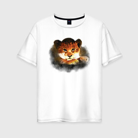 Женская футболка хлопок Oversize с принтом Львенок акварельный , 100% хлопок | свободный крой, круглый ворот, спущенный рукав, длина до линии бедер
 | Тематика изображения на принте: africa | animal | cat | cute | kid | lion | lion cub | orange | африка | животное | кошка | лев | львенок | малыш | милый | оранжевый