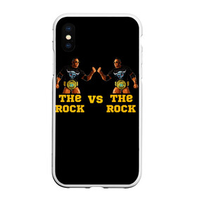 Чехол для iPhone XS Max матовый с принтом The ROCK VS The ROCK , Силикон | Область печати: задняя сторона чехла, без боковых панелей | versus | двойники | дуэйн джонсон | жёлтый | пояс | скала против скалы | чёрный