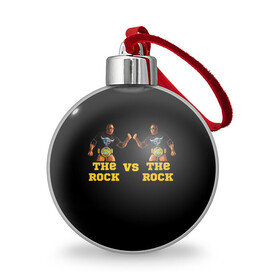 Ёлочный шар с принтом The ROCK VS The ROCK , Пластик | Диаметр: 77 мм | versus | двойники | дуэйн джонсон | жёлтый | пояс | скала против скалы | чёрный