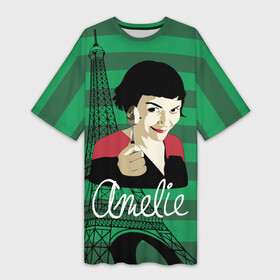 Платье-футболка 3D с принтом Amelie ,  |  | amelie | eiffel tower | french comedy | holding a spoon | paris | the fabulous destiny of amelie poulain | амели | держит ложку | комедия | невероятная судьба амели пулен | париж | романтическая | французская | эйфелева башня