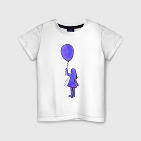 Детская футболка хлопок с принтом Девочка с шариком , 100% хлопок | круглый вырез горловины, полуприлегающий силуэт, длина до линии бедер | акварель | воздушный шарик | девочка | космос