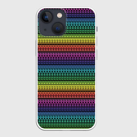 Чехол для iPhone 13 mini с принтом Этнический радужный орнамент ,  |  | ажурный | желтый | красный | неоновый | орнамент | полосатый | популярный | радуга | разноцветный | современный | фиолетовый | этнический