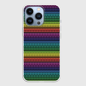 Чехол для iPhone 13 Pro с принтом Этнический радужный орнамент ,  |  | ажурный | желтый | красный | неоновый | орнамент | полосатый | популярный | радуга | разноцветный | современный | фиолетовый | этнический