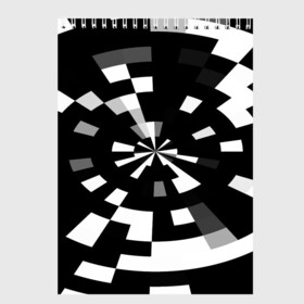 Скетчбук с принтом Черно-белый фон иллюзии , 100% бумага
 | 48 листов, плотность листов — 100 г/м2, плотность картонной обложки — 250 г/м2. Листы скреплены сверху удобной пружинной спиралью | абстрактный | геометрический | дизайн | иллюзия | кривая | линии | пиксель | текстура | узор
