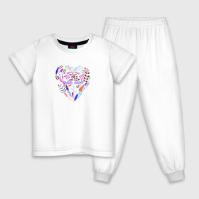 Детская пижама хлопок с принтом сердце из цветов , 100% хлопок |  брюки и футболка прямого кроя, без карманов, на брюках мягкая резинка на поясе и по низу штанин
 | лепестки | любовь | растение | сердце | цветы