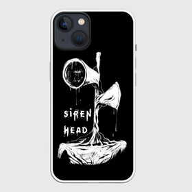 Чехол для iPhone 13 с принтом Сиреноголовый ЧБ Siren Head ,  |  | forest | games | monster | night | siren head | детям | игры | лес | монстр | надпись | ночь | сирена | сиреноголовый | солнце | страшилка | текст | темно | туман | ужастик | хоррор