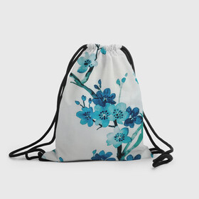 Рюкзак-мешок 3D с принтом Голубая сакура , 100% полиэстер | плотность ткани — 200 г/м2, размер — 35 х 45 см; лямки — толстые шнурки, застежка на шнуровке, без карманов и подкладки | акварель | белый | нежный | растительное | рисунок | цветочный | цветы