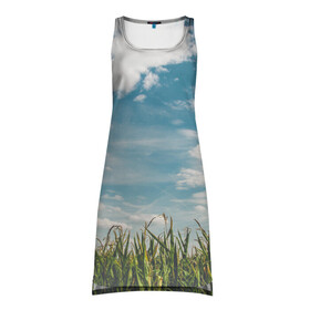 Платье-майка 3D с принтом Небушко и полюшко , 100% полиэстер | полуприлегающий силуэт, широкие бретели, круглый вырез горловины, удлиненный подол сзади. | небо | облака | пейзаж | поле | русский | славянский | фотопринт