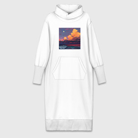 Платье удлиненное хлопок с принтом Закат на море ,  |  | 8 bit | 8 бит | игры | пейзаж | пиксель арт