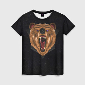 Женская футболка 3D с принтом Ярость , 100% полиэфир ( синтетическое хлопкоподобное полотно) | прямой крой, круглый вырез горловины, длина до линии бедер | арт | графика | животные | звери | медведь