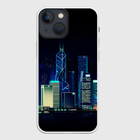 Чехол для iPhone 13 mini с принтом СВЕТЯЩИЙСЯ ГОРОД ,  |  | вышки | город | здание | мегаполис | неон