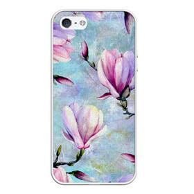 Чехол для iPhone 5/5S матовый с принтом Живописная магнолия , Силикон | Область печати: задняя сторона чехла, без боковых панелей | бутоны | весна | живописный | живопись | картина | крупные цветы | магнолия | небесный | нежные | холст | художественный | цветочки | цветочный | цветы