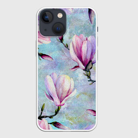 Чехол для iPhone 13 mini с принтом Живописная магнолия ,  |  | бутоны | весна | живописный | живопись | картина | крупные цветы | магнолия | небесный | нежные | холст | художественный | цветочки | цветочный | цветы