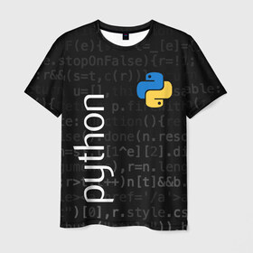 Мужская футболка 3D с принтом PYTHON / ПАЙТОН , 100% полиэфир | прямой крой, круглый вырез горловины, длина до линии бедер | Тематика изображения на принте: big data | hacker | it | python | айти | база данных | взлом | искусственный интелект. | кодер | нейросети | пайтон | питон | прогер | программирование | программист | разработчик | хакер | языки программирования