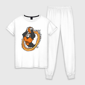 Женская пижама хлопок с принтом Phoenix Gorilla , 100% хлопок | брюки и футболка прямого кроя, без карманов, на брюках мягкая резинка на поясе и по низу штанин | Тематика изображения на принте: basketball | monkey | mvp | nba | phoenix | sport | streetball | suns | аризона | баскетбол | горилла | животные | игра | крис пол | мяч | нба | обезьяна | санс | спорт | стритбол | тренер | финикс | чемпион