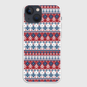 Чехол для iPhone 13 mini с принтом Этнический красно синий узор ,  |  | красный и синий | молодежный | новогодний | орнамент | полосатый | популярный | рождественский | этнический