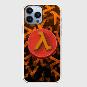 Чехол для iPhone 13 Pro Max с принтом ЛОГО КНОПКА | HALF LIFE (Z) ,  |  | Тематика изображения на принте: aperture laboratories | black mesa | gordon freeman | half life | half life 3 | logo | valve | блэк меса | вэлв | гордон фриман | лого | халф лайф