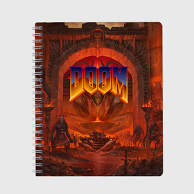 Тетрадь с принтом DOOM | ДУМ (Z) , 100% бумага | 48 листов, плотность листов — 60 г/м2, плотность картонной обложки — 250 г/м2. Листы скреплены сбоку удобной пружинной спиралью. Уголки страниц и обложки скругленные. Цвет линий — светло-серый
 | Тематика изображения на принте: demons | devil | doom | doom eternal | doom slayer | hell | slayer | ад | вега | демоны | дум | икона греха | какодемон | манкубус | солдат рока | элементаль боли