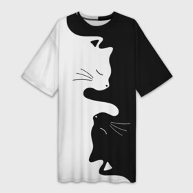 Платье-футболка 3D с принтом Коты инь янь ,  |  | cat | домашние животные | звери | инь и янь | инь янь | кот | коты | кошка | кошки | черно белое | чернобелое | черное и белое