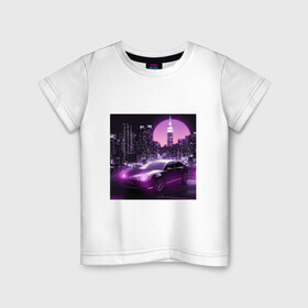 Детская футболка хлопок с принтом Neon Citroen , 100% хлопок | круглый вырез горловины, полуприлегающий силуэт, длина до линии бедер | Тематика изображения на принте: citroen | city | neon | sunset | авто | город | закат | неон | ночь | ситроен