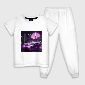 Детская пижама хлопок с принтом Neon Citroen , 100% хлопок |  брюки и футболка прямого кроя, без карманов, на брюках мягкая резинка на поясе и по низу штанин
 | Тематика изображения на принте: citroen | city | neon | sunset | авто | город | закат | неон | ночь | ситроен