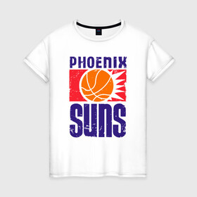 Женская футболка хлопок с принтом Phoenix Suns , 100% хлопок | прямой крой, круглый вырез горловины, длина до линии бедер, слегка спущенное плечо | basketball | mvp | nba | phoenix | sport | streetball | suns | аризона | баскетбол | игра | крис пол | мяч | нба | санс | спорт | стритбол | тренер | финикс | чемпион