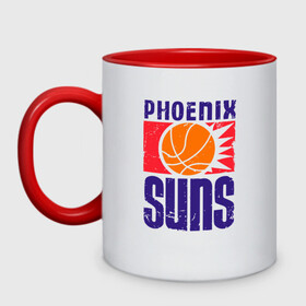 Кружка двухцветная с принтом Phoenix Suns , керамика | объем — 330 мл, диаметр — 80 мм. Цветная ручка и кайма сверху, в некоторых цветах — вся внутренняя часть | Тематика изображения на принте: basketball | mvp | nba | phoenix | sport | streetball | suns | аризона | баскетбол | игра | крис пол | мяч | нба | санс | спорт | стритбол | тренер | финикс | чемпион