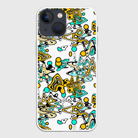 Чехол для iPhone 13 mini с принтом Бирюзово желтый узор ,  |  | абстрактный | беспорядочный | бирюзовый | желтый | кляксы | пятна | современный