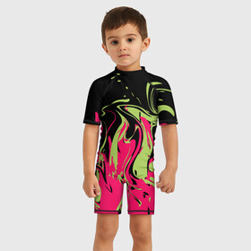 Детский купальный костюм 3D с принтом Черно малиновый абстрактный , Полиэстер 85%, Спандекс 15% | застежка на молнии на спине | волны | всплеск | оливковый | популярный | современный | черный и красный