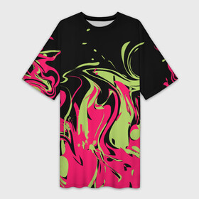 Платье-футболка 3D с принтом Черно малиновый абстрактный ,  |  | волны | всплеск | оливковый | популярный | современный | черный и красный