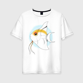 Женская футболка хлопок Oversize с принтом Скалярия , 100% хлопок | свободный крой, круглый ворот, спущенный рукав, длина до линии бедер
 | аквариум | вода | волны | знак зодиака | лето | мило | море | пляж | полоски | рисунок | рыба | скалярия