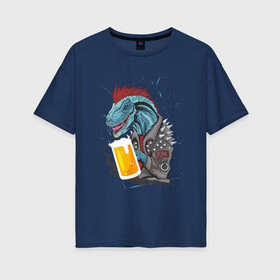 Женская футболка хлопок Oversize с принтом Пивозавр - Гранж , 100% хлопок | свободный крой, круглый ворот, спущенный рукав, длина до линии бедер
 | dinosaur | pivo | pivozavr | гранж | динозавр | прикол