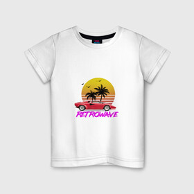 Детская футболка хлопок с принтом Retrowave style 2 , 100% хлопок | круглый вырез горловины, полуприлегающий силуэт, длина до линии бедер | lamborghini | palms | retrowave | sunset | закат | ламборгини | машина | ретровейв