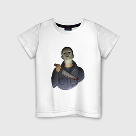 Детская футболка хлопок с принтом Майкл Dead by daylight , 100% хлопок | круглый вырез горловины, полуприлегающий силуэт, длина до линии бедер | Тематика изображения на принте: killer | michael myers | майкл майерс