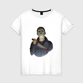 Женская футболка хлопок с принтом Майкл Dead by daylight , 100% хлопок | прямой крой, круглый вырез горловины, длина до линии бедер, слегка спущенное плечо | killer | michael myers | майкл майерс