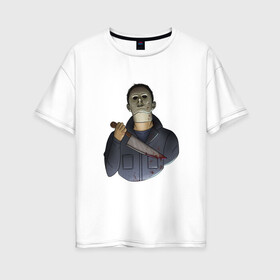 Женская футболка хлопок Oversize с принтом Майкл Dead by daylight , 100% хлопок | свободный крой, круглый ворот, спущенный рукав, длина до линии бедер
 | Тематика изображения на принте: killer | michael myers | майкл майерс