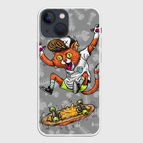 Чехол для iPhone 13 mini с принтом SK8CAT ,  |  | cat | fishbone | meow | sk8 | skate | skateboarding | кот | мяу | скейт | скейтбординг