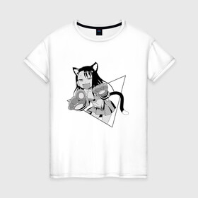 Женская футболка хлопок с принтом Нагаторо-сан кошечка , 100% хлопок | прямой крой, круглый вырез горловины, длина до линии бедер, слегка спущенное плечо | аниме | кошка | нагаторо | неко | садистка | ученица | хаясэ | школьница