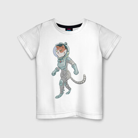 Детская футболка хлопок с принтом Рыжий космонавт , 100% хлопок | круглый вырез горловины, полуприлегающий силуэт, длина до линии бедер | арт | астронавт | космонавт | космос | кот | котейка | кошка | рисунок | рыжая кошка | рыжий кот | скафандр